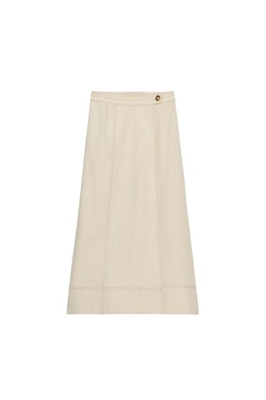 LINEN BLEND WRAP MIDI SKIRT - Light beige by Zara