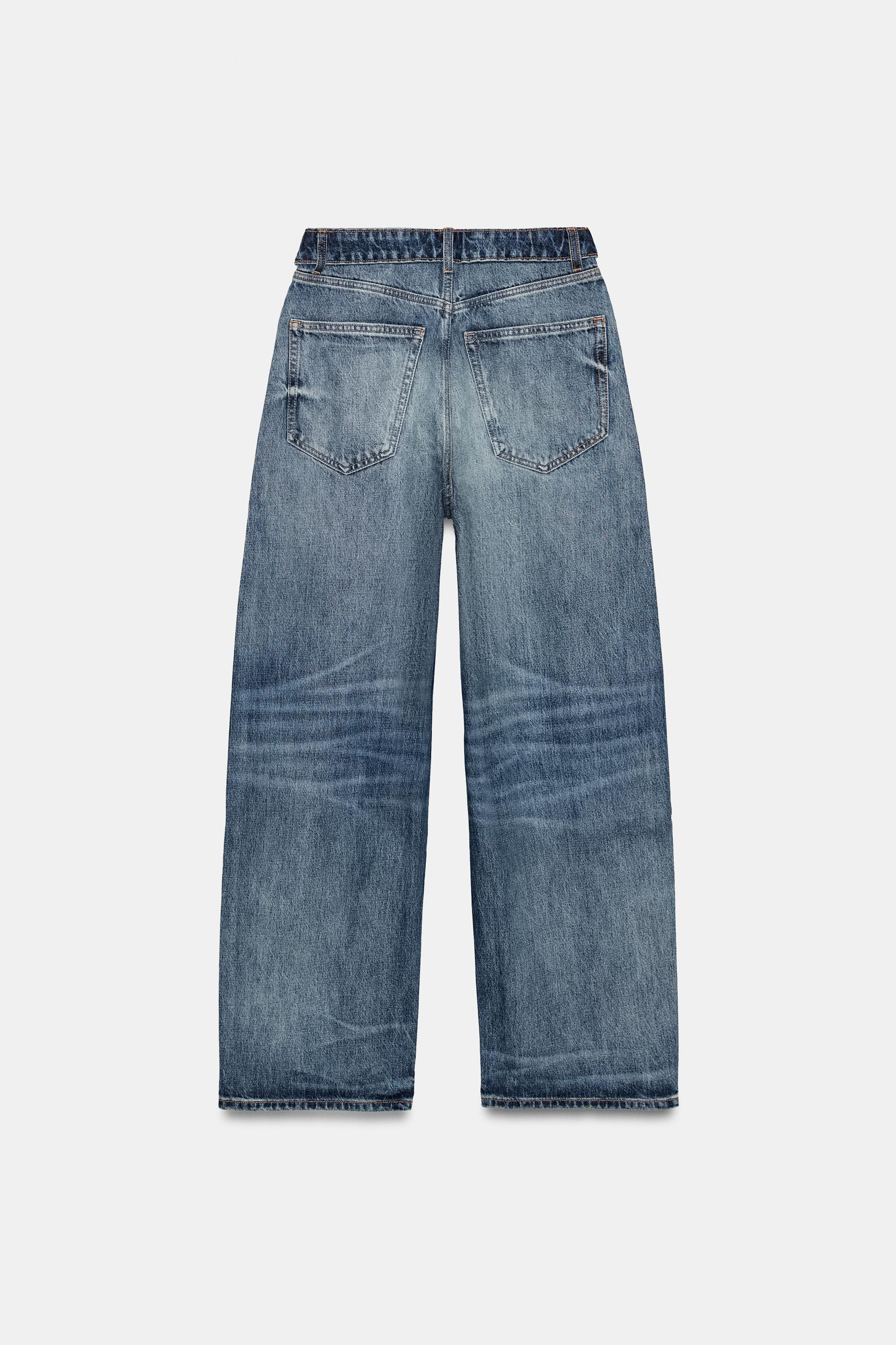 TRF ミッドライズ折り返しウエストデニムパンツ - ライトブルー | ZARA