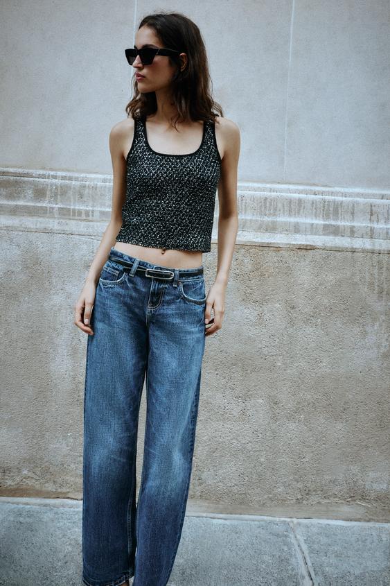 METALLIC THREAD SEQUIN KNIT TOP - Black by Zara - Image 0