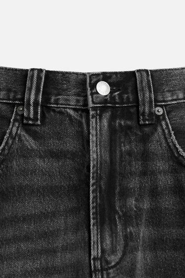 Zara BAGGY FIT DENIM SHORTS - Charcoal
