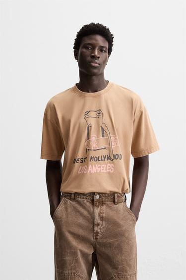 Zara COMBINATION PRINT T-SHIRT - taupe brown