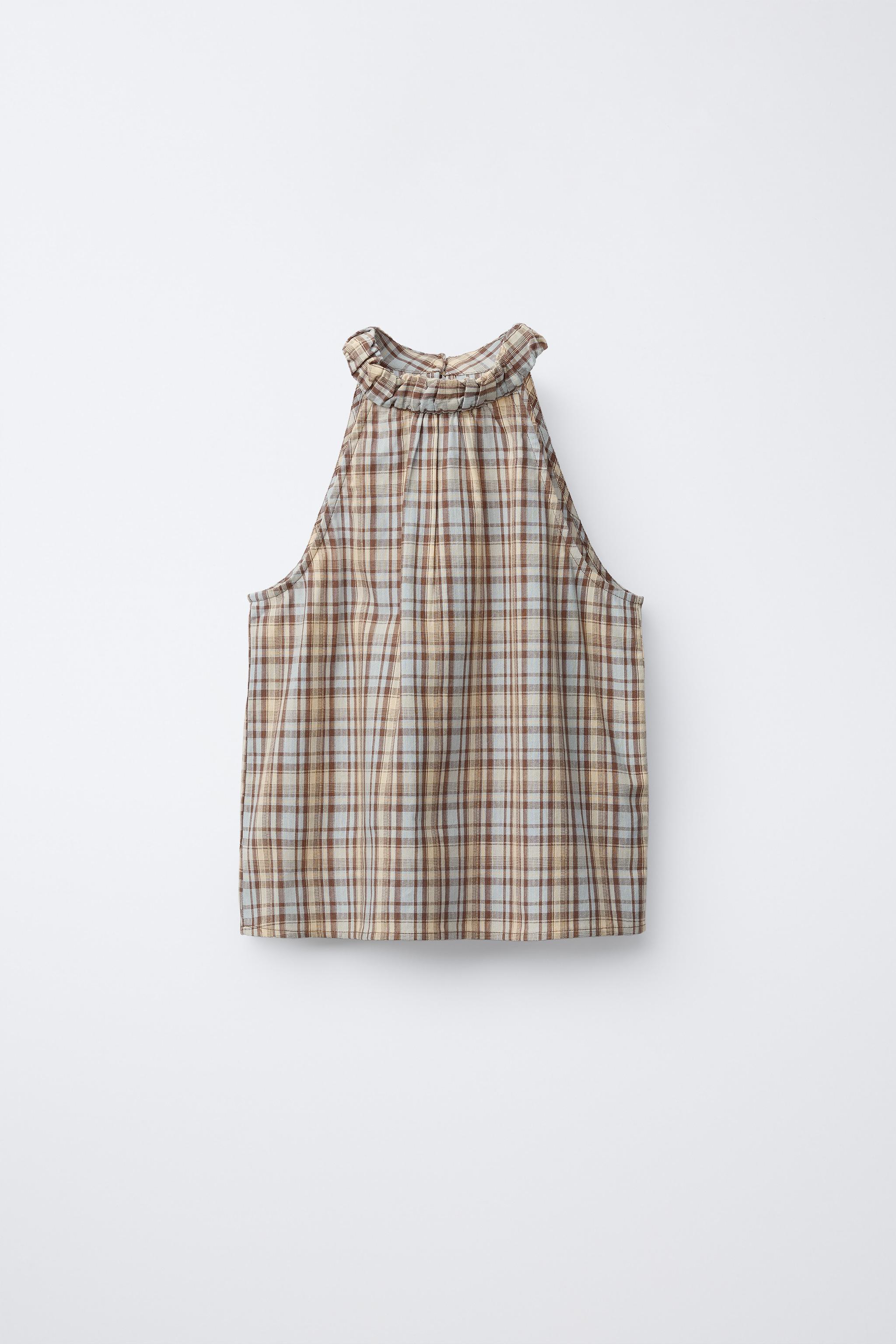 トップス yilon HALTER-NECK CHECK BLOUSE Navy KarenMillen Check Taffeta Cross Front Halter Neck Blouse With