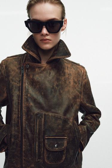 100% LEATHER BIKER JACKET ZW COLLECTION LIMITED EDITION - Brown by Zara - Image 6