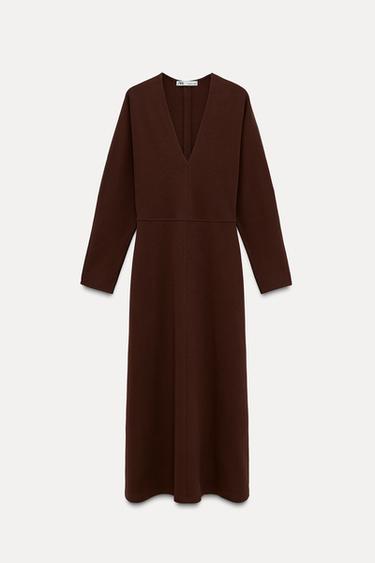 INTERLOCK MIDI DRESS - Wine by Zara