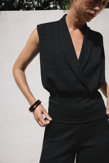 TOP PIQUÉ CRUZADO - Antracita oscuro de Zara