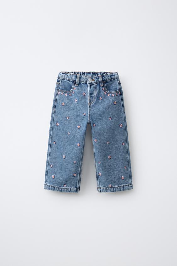 EMBROIDERED FLORAL CULOTTE JEANS - Blue by Zara - Image 0