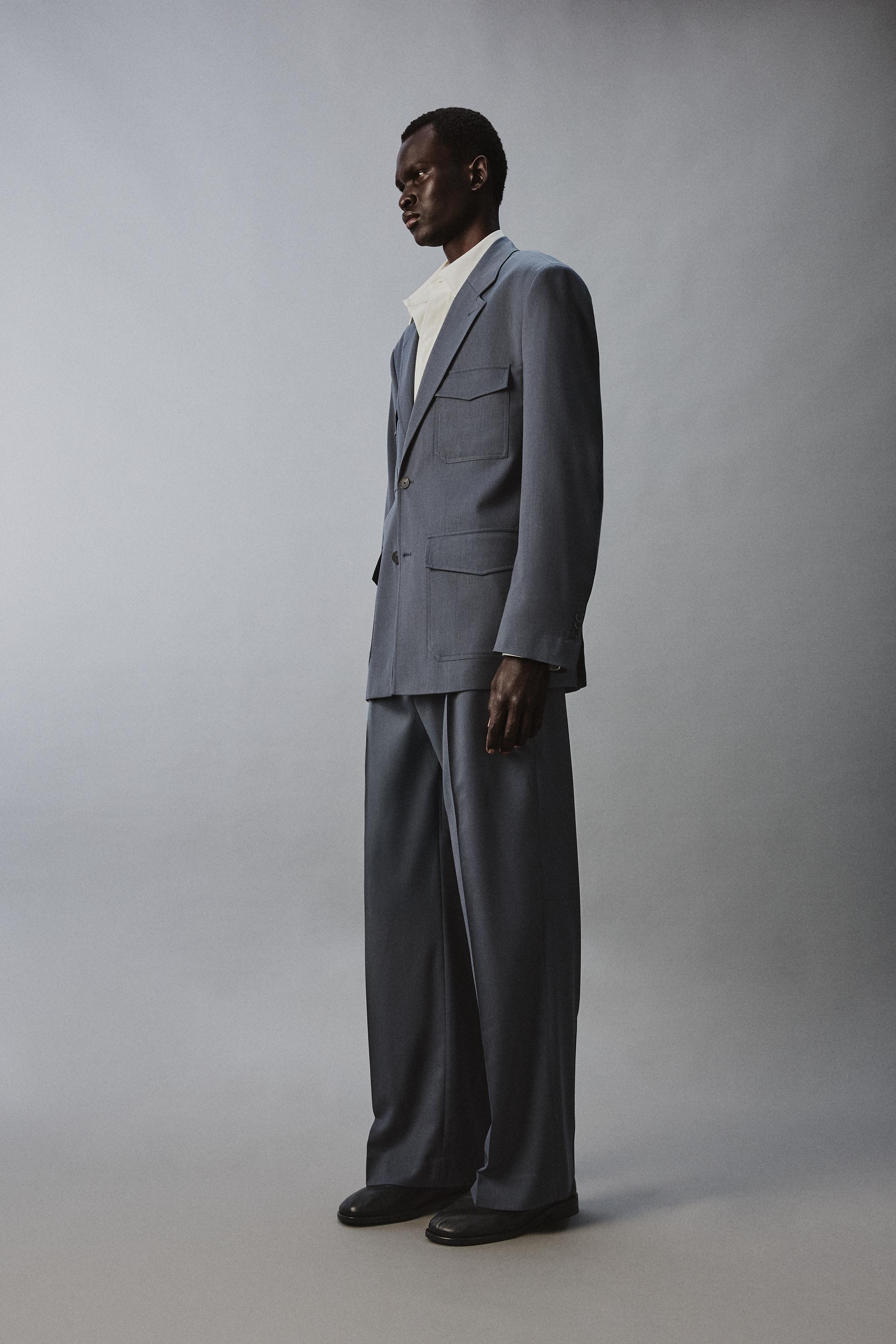 WOOL BLEND FLARE FIT SUIT PANTS