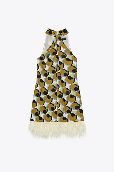 GEOMETRIC FEATHER PRINT MINI DRESS - Beige-pink by Zara - Image 4