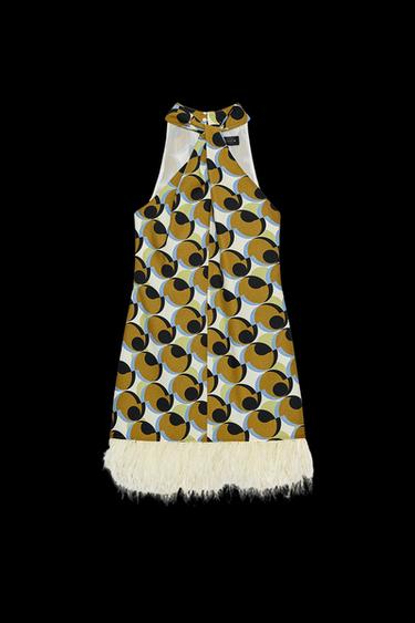 GEMUSTERTES GEOMETRISCHES MINI-KLEID MIT FEDERN - Hellrosa  von Zara - Bild 0