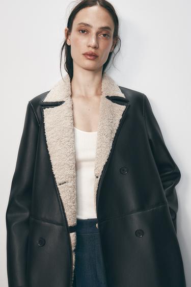 Zara DOUBLE FACED COAT ZW COLLECTION - Black