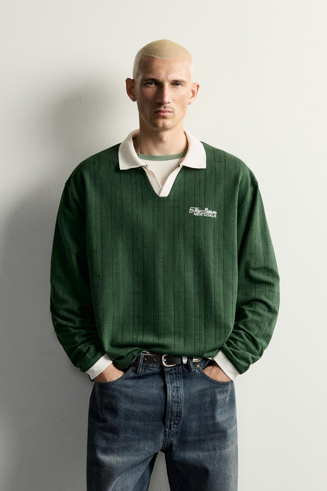 EMBROIDERED TEXT JACQUARD POLO — Green