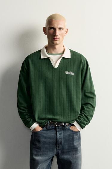 EMBROIDERED TEXT JACQUARD POLO — Green 2
