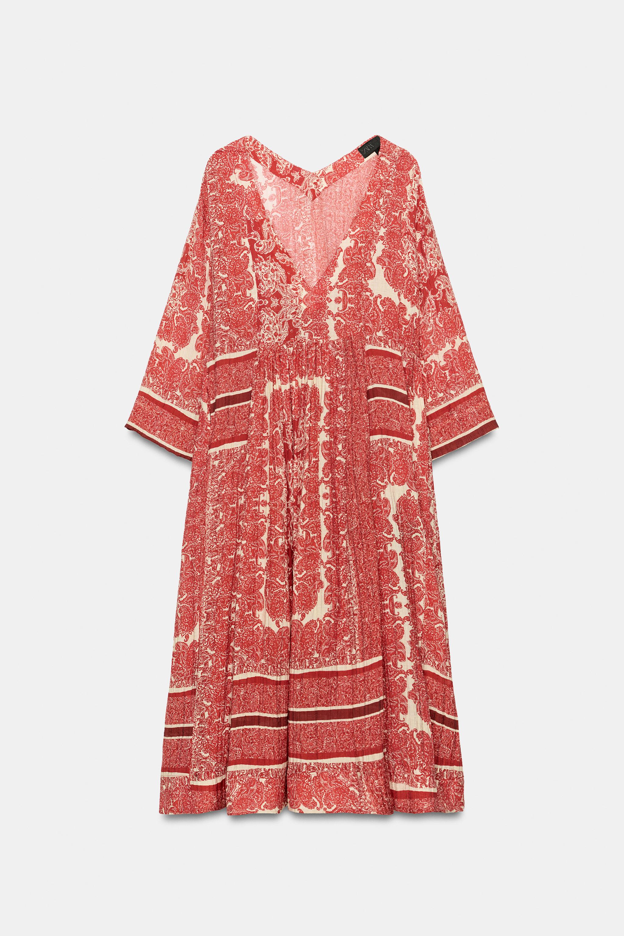 ZW COLLECTION プリント柄 ミディワンピース - レッド | ZARA Japan / 日本