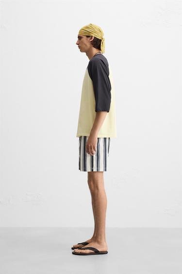 MAILLOT DE BAIN MOYEN RAYURES - Écru / Bleu de Zara - Image 4