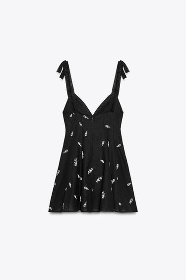 EMBROIDERED FLORAL SHORT DRESS - Black / White by Zara - Image 5