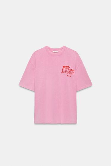 FADED-EFFECT TEXT T-SHIRT - Pink by Zara