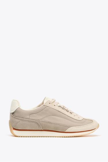 MIXED MATERIAL TRAINERS - Sand Brown by Zara