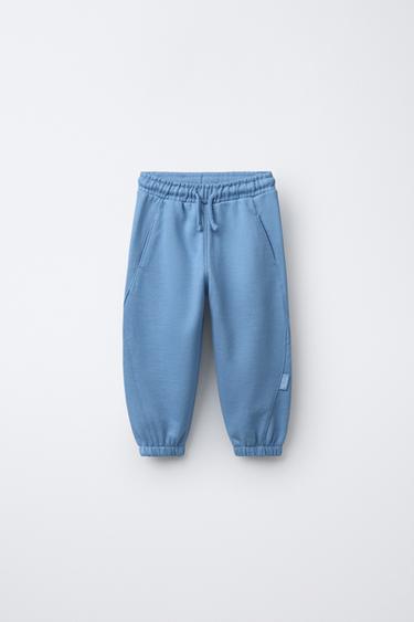 Zara LABEL JOGGER PANTS - Light blue