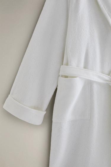 COTTON BATHROBE WITH APPLIQUÉ FABRIC - White by Zara - Image 2
