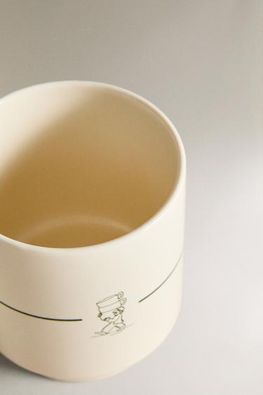 TASSE AVEC COUVERCLE EN GRÈS CAFÉTÉRIA - Blanc / Vert de Zara - Image 2