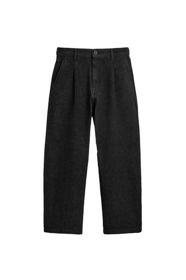 PLEATED DENIM TROUSERS