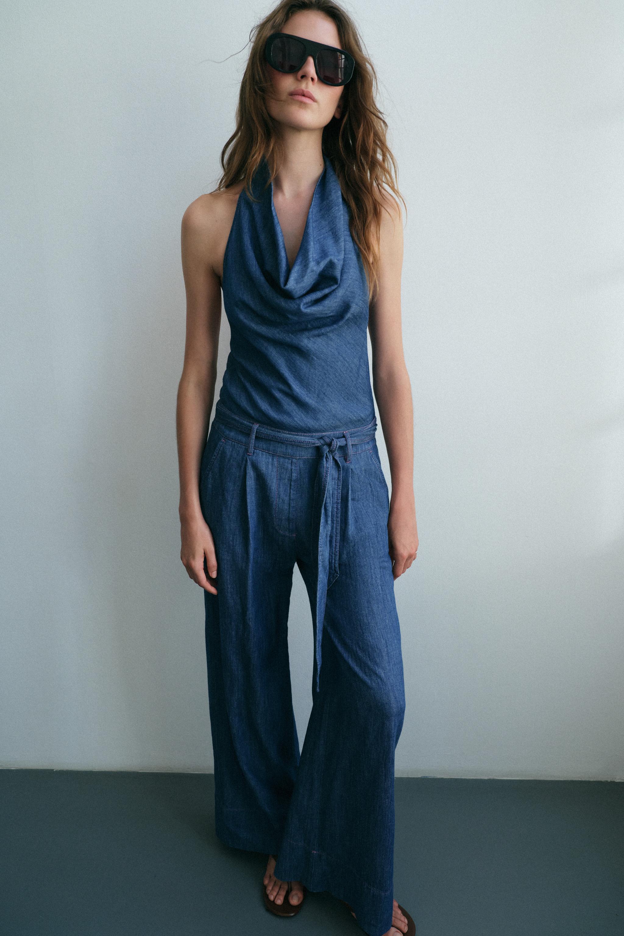 Zara OPEN BACK BELTED HALTER JUMPSUIT