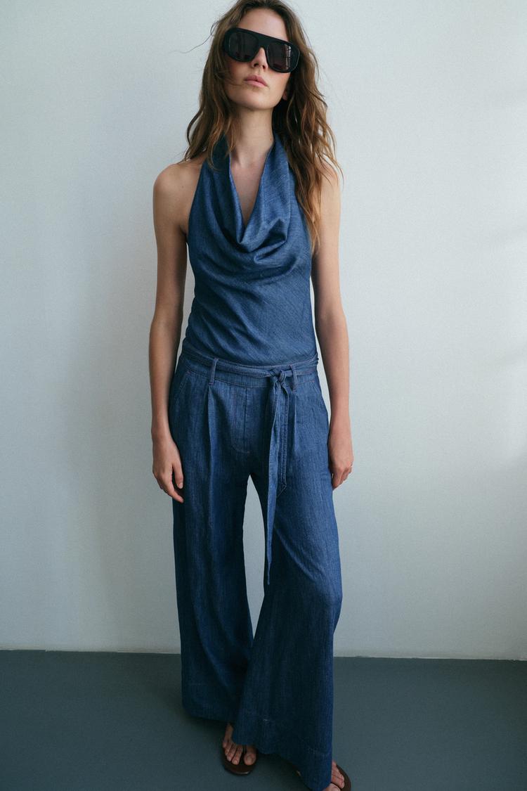 OPEN BACK HALTER JUMPSUIT WITH BELT