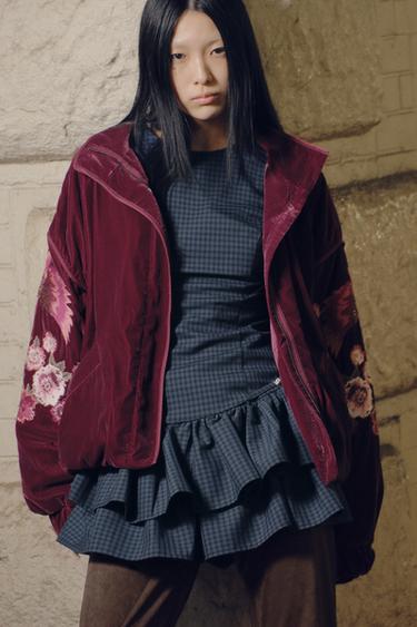 フリル付きチェック柄ショートワンピースインディゴブルーZaraのフリル付きチェック柄ショートワンピース - インディゴブルー 