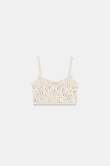 TOP EN MAILLE POINTELLE À FLEURS - Beige clair de Zara - Image 7