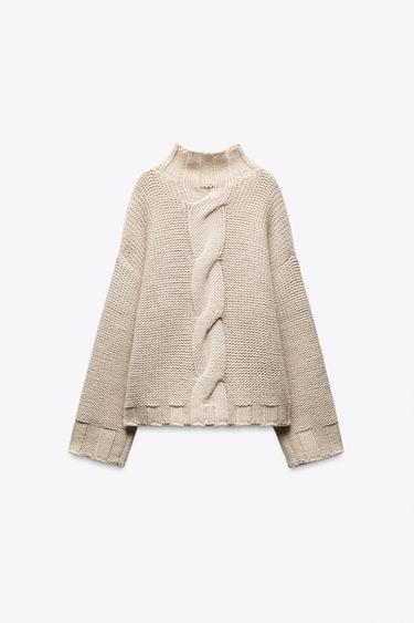 CABLE KNIT SWEATER - Ecru by Zara - Image 5