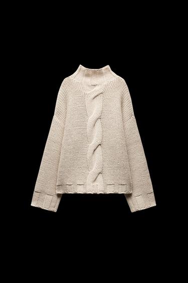 CABLE KNIT SWEATER - Ecru by Zara