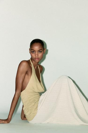 VESTIDO HALTER COMBINADO - Beige de Zara
