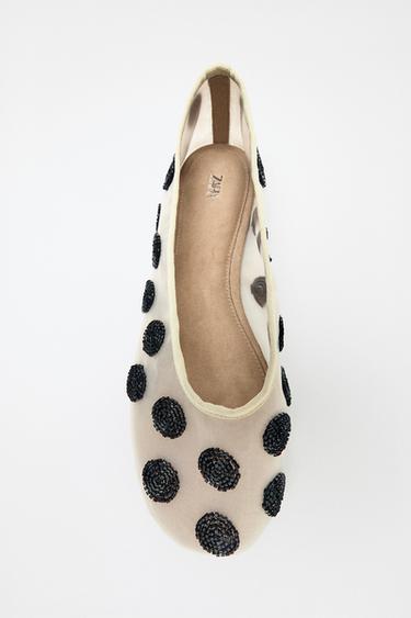 Zara PRINTED BEADED BALLET FLATS - Multi-color