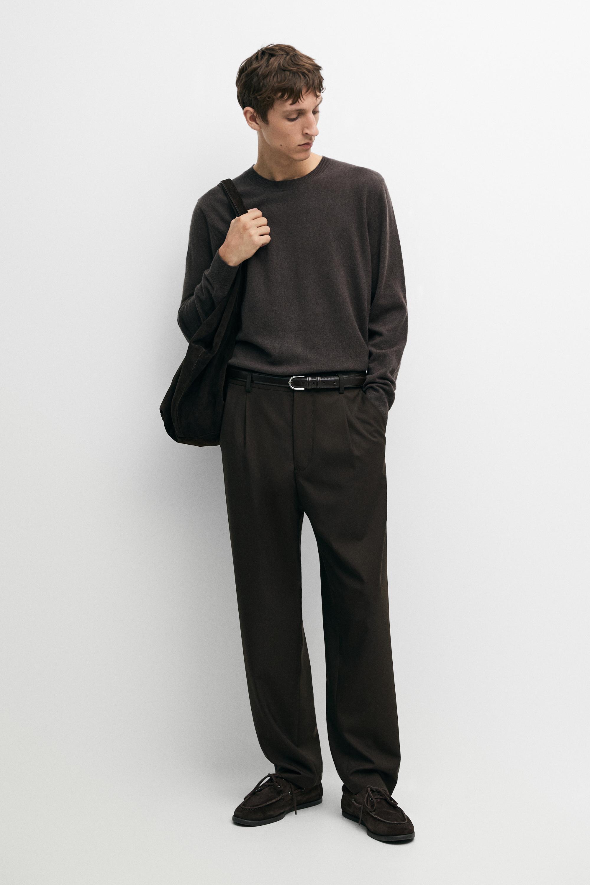 Wool blend round neck knit sweater — Light whiskey