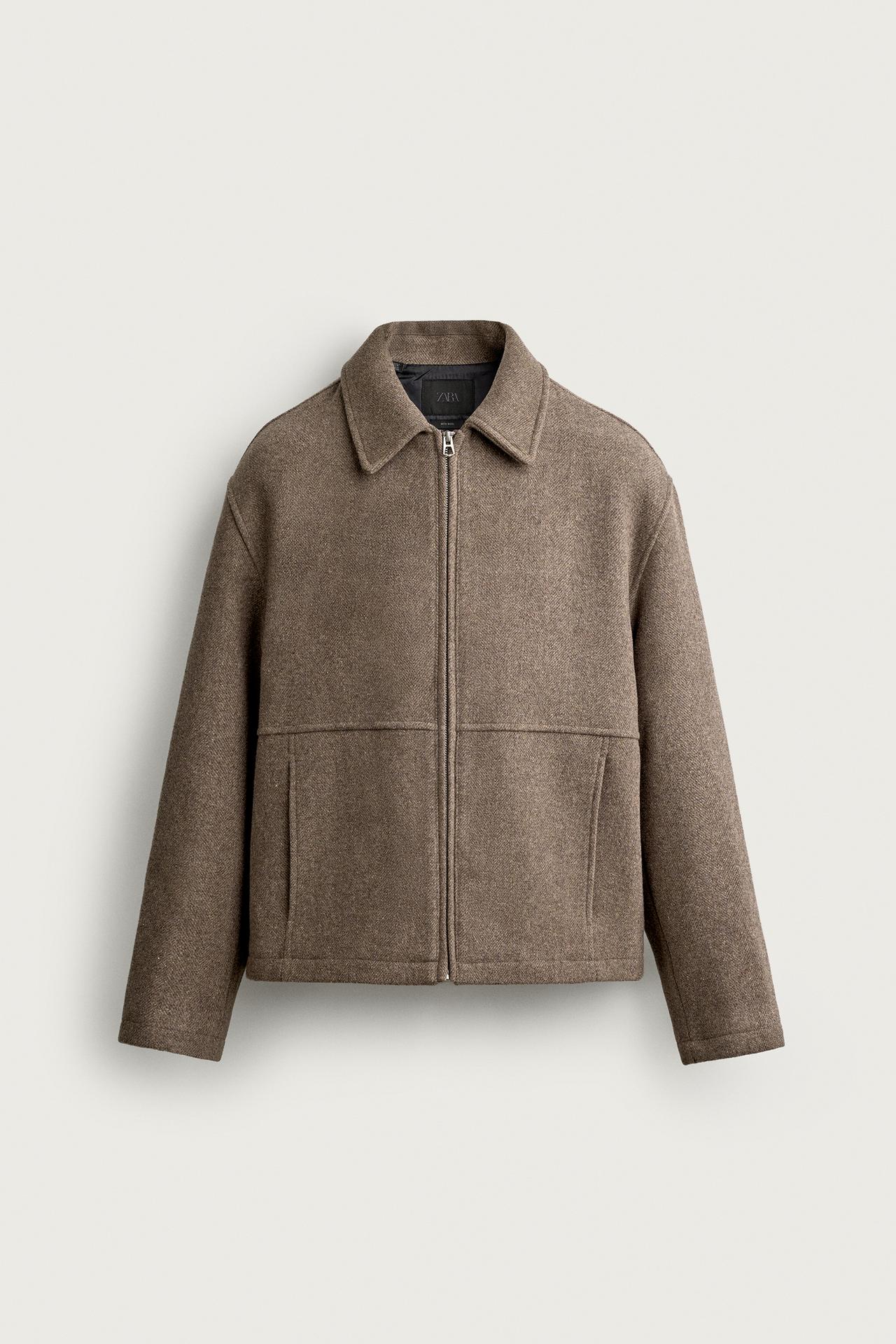 WOOL-BLEND REGULAR FIT JACKET — taupe brown