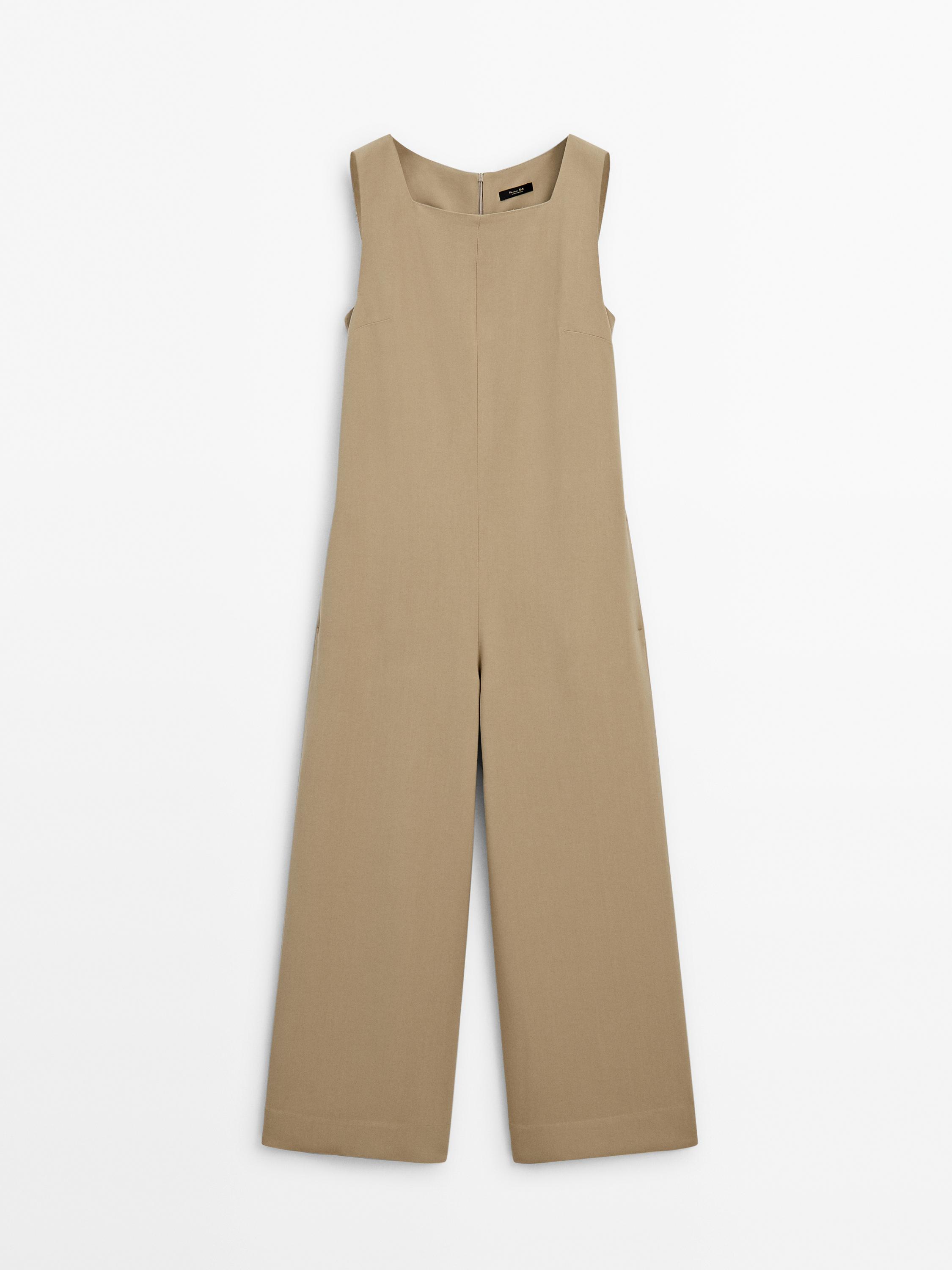 Sleeveless jumpsuit with square-cut neckline - Dark mink | ZARA 