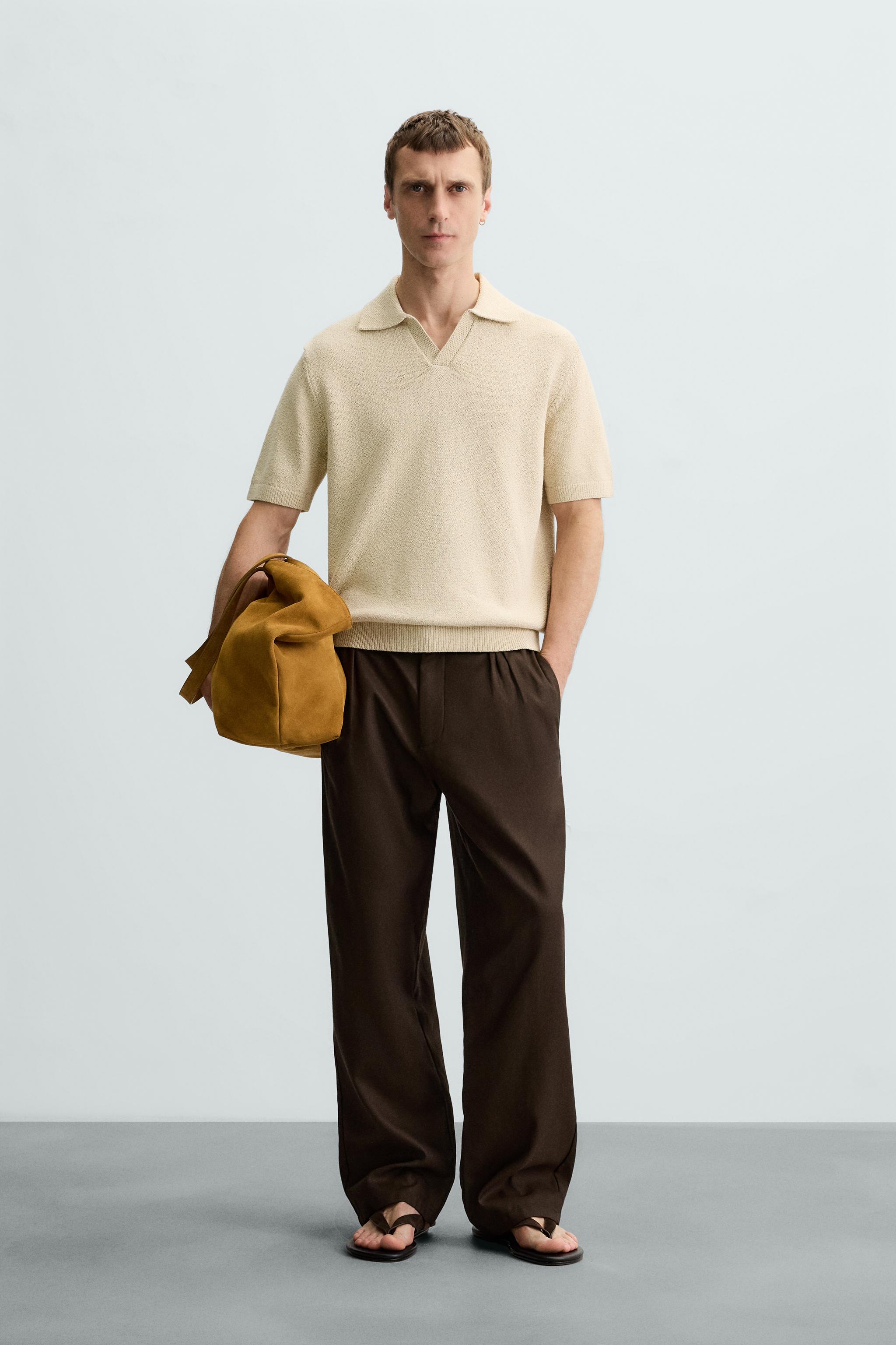 TEXTURED KNIT POLO SHIRT - camel | ZARA South Africa