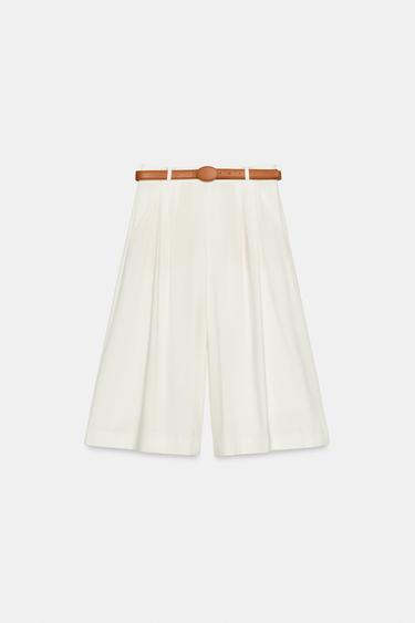 Zaras LÅNGA SHORTS MED SKÄRP - Benvit