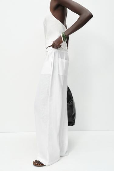 LINEN BLEND WIDE-LEG TROUSERS WITH BUCKLES - White by Zara - Image 3