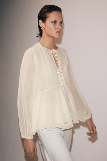 ZW COLLECTION RUFFLED BLOUSE - Ecru by Zara