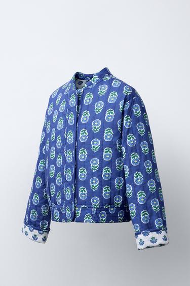 VESTE MATELASSÉE IMPRIMÉE FLEURS - Bleu moyen de Zara - Image 1
