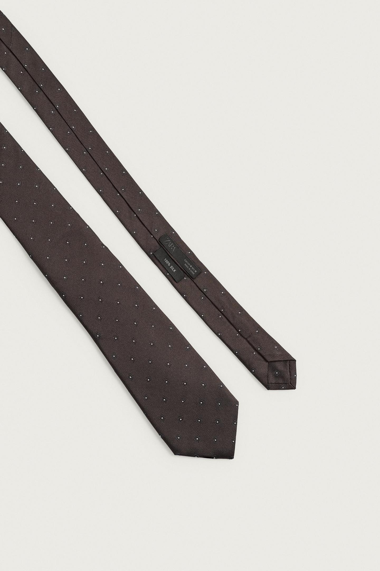 Мужской галстук Zara 100% Silk Tie, цвет: Коричневый — фото 4