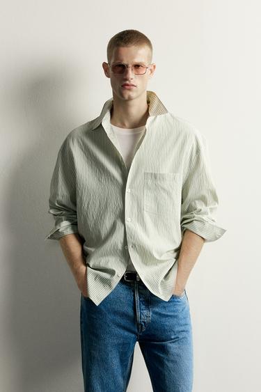 CHEMISE FLUIDE À RAYURES - Vert d'eau de Zara