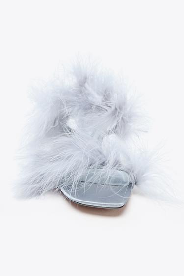 FEATHER HEELED SANDALS - Sky Blue by Zara - Image 3