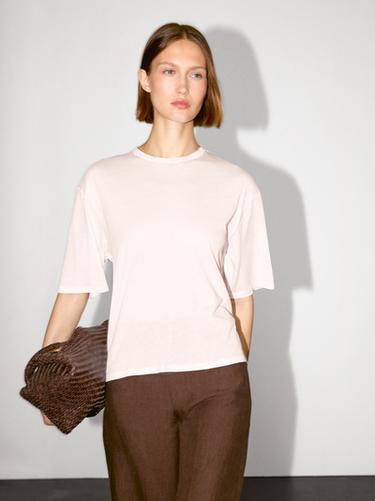 Camiseta manga corta 100% algodón - Rosa pastel de Zara