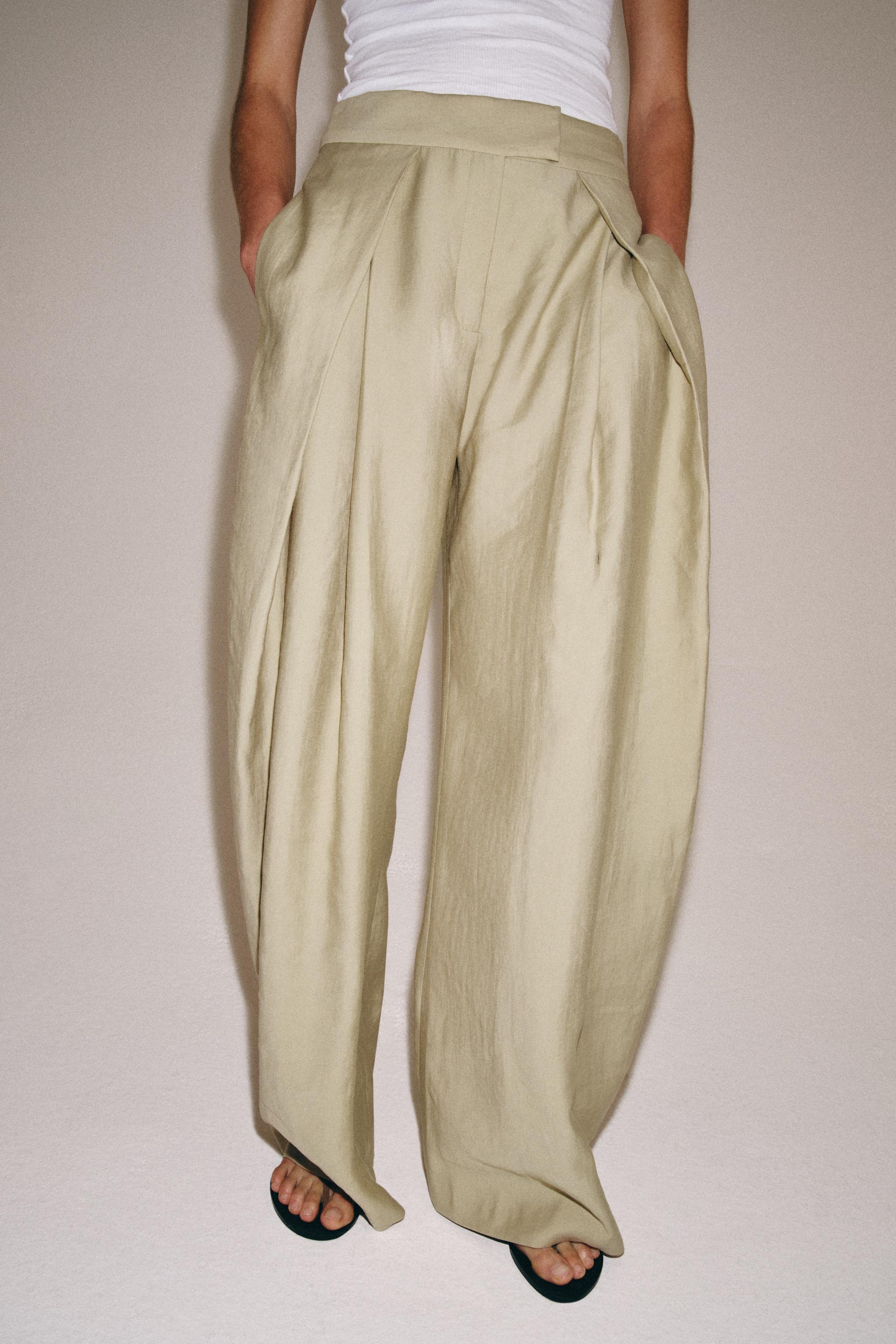 ZW COLLECTION WIDE LEG PLEATED PANTS — Olive Green