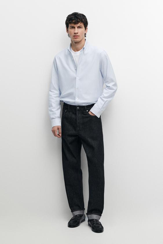 Chemise oxford regular fit à rayures - Raie verte de Zara - Image 0