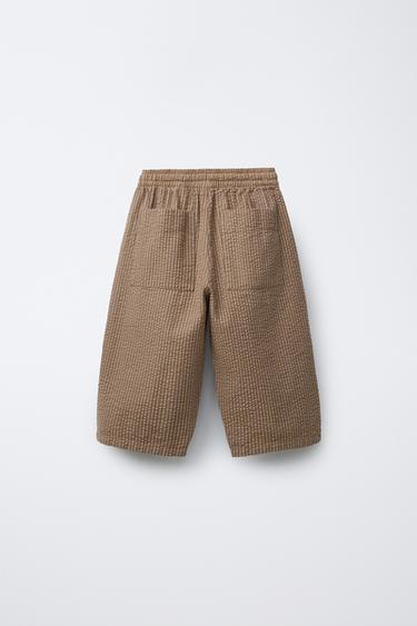 PANTALON BAGGY RAYÉ TEXTURÉ - Marron clair de Zara - Image 1