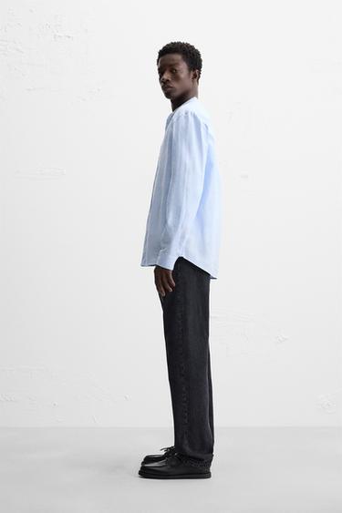 CHEMISE EN LIN ET COTON - Bleu ciel de Zara - Image 3