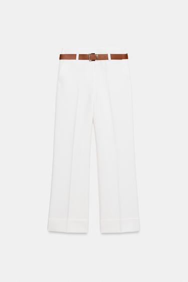 TROUSERS WITH TURN-UP CUFFS AND BELT - White by Zara - Image 7